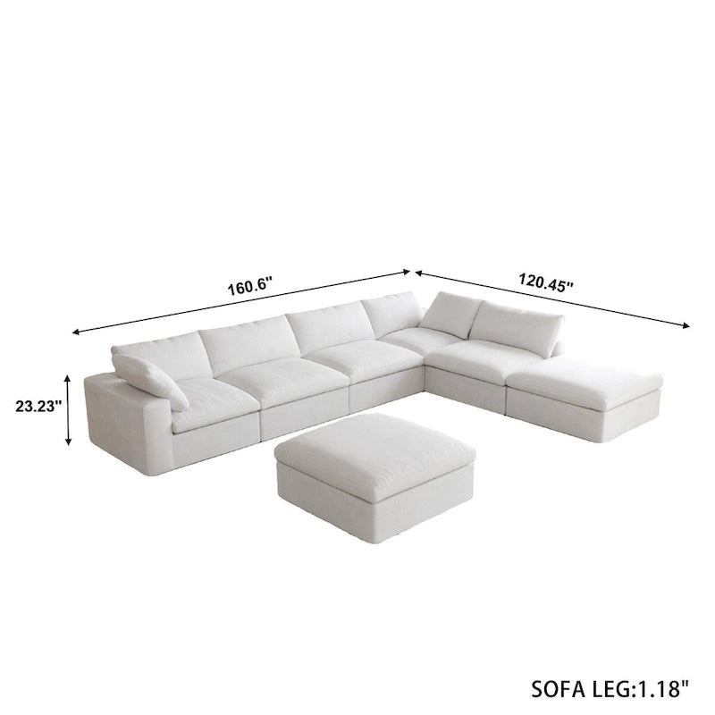 Canapé modulable en U 6 places en lin avec pouf, rembourré de duvet, grand confort, 160 pouces, combinaison libre