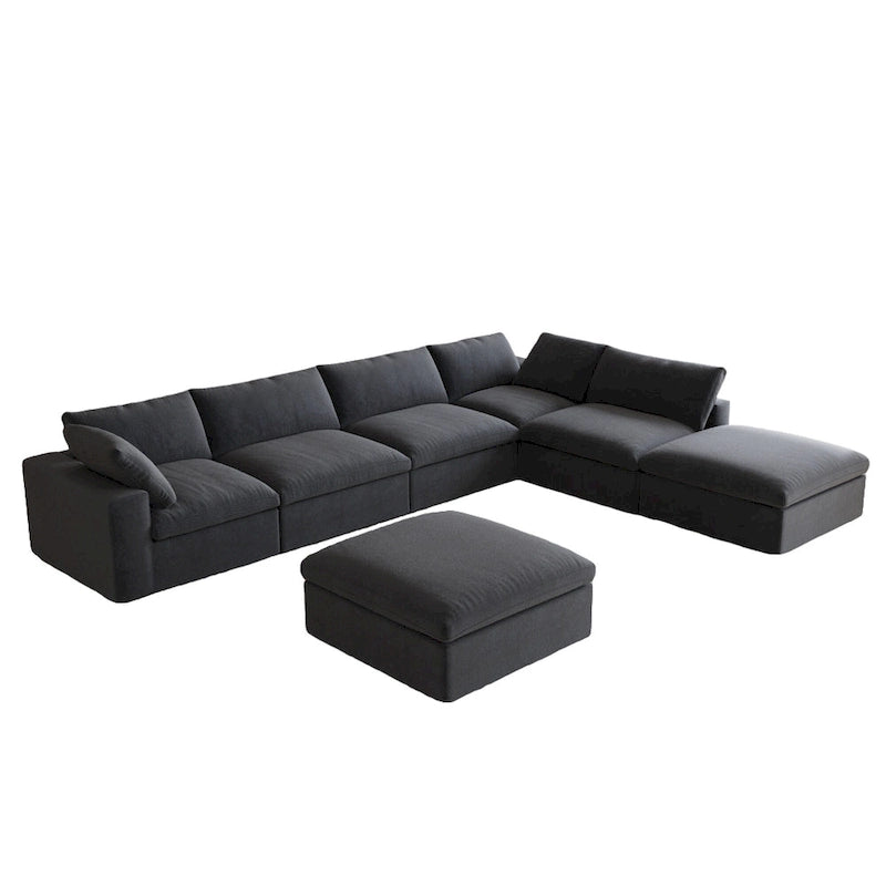 Canapé modulable en U 6 places en lin avec pouf, rembourré de duvet, grand confort, 160 pouces, combinaison libre