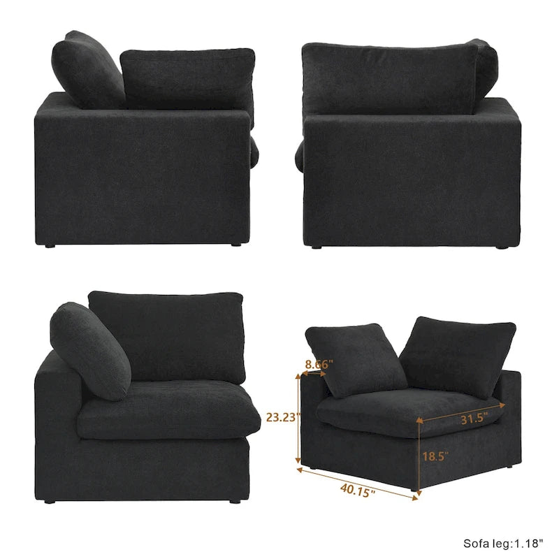 Canapé modulable en U 6 places en lin avec pouf, rembourré de duvet, grand confort, 160 pouces, combinaison libre