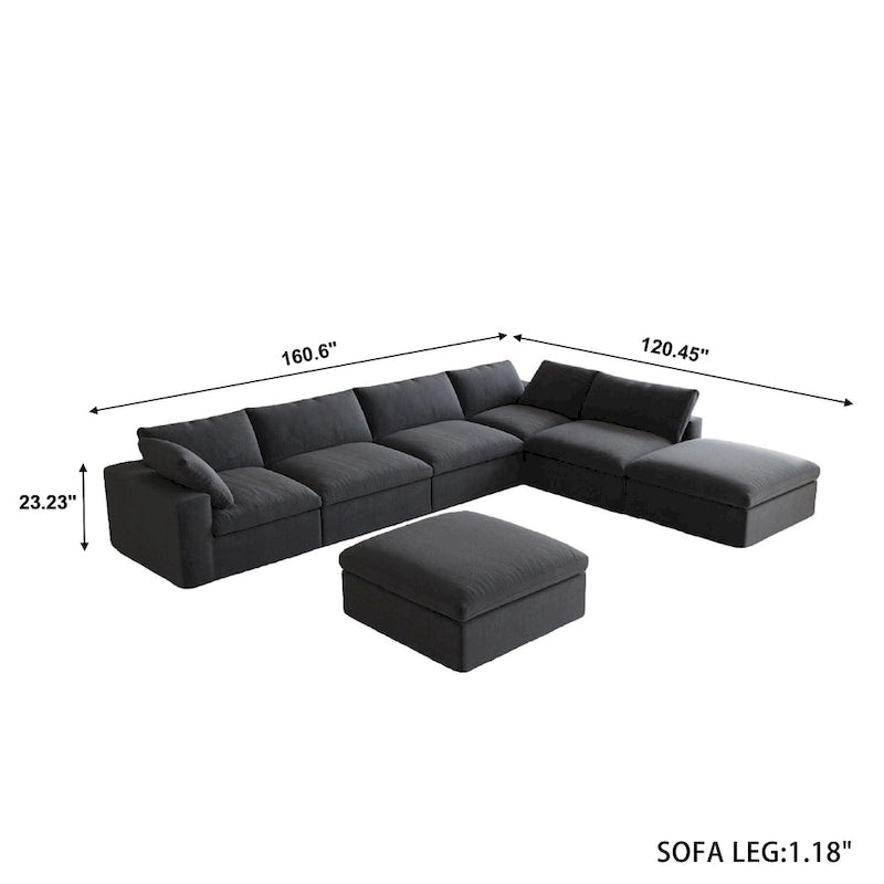 Canapé modulable en U 6 places en lin avec pouf, rembourré de duvet, grand confort, 160 pouces, combinaison libre