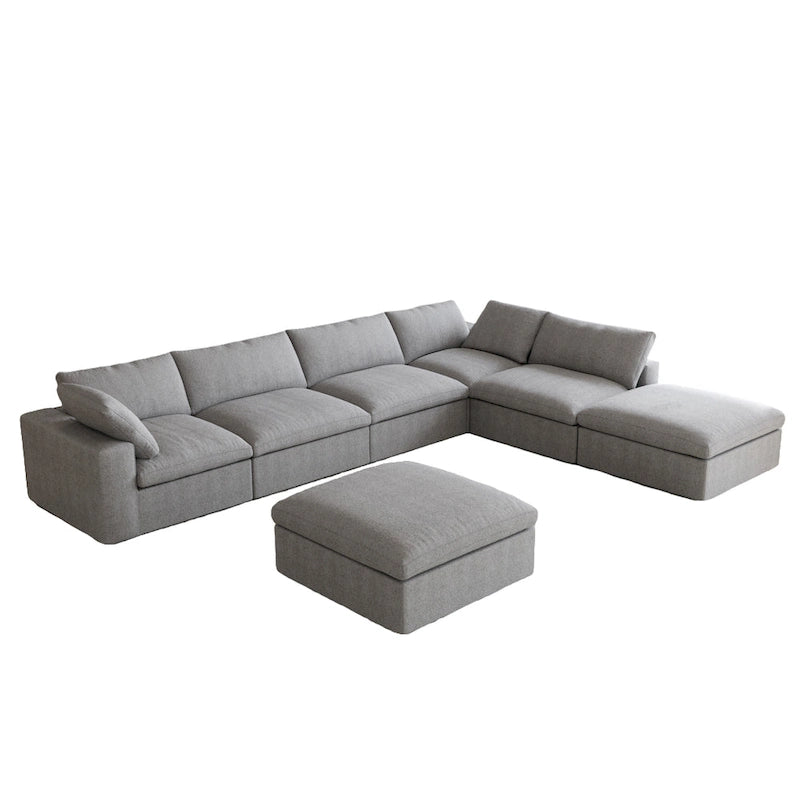 Canapé modulable en U 6 places en lin avec pouf, rembourré de duvet, grand confort, 160 pouces, combinaison libre