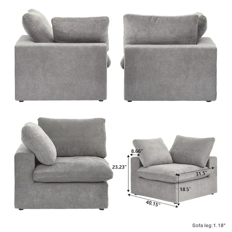 Canapé modulable en U 6 places en lin avec pouf, rembourré de duvet, grand confort, 160 pouces, combinaison libre