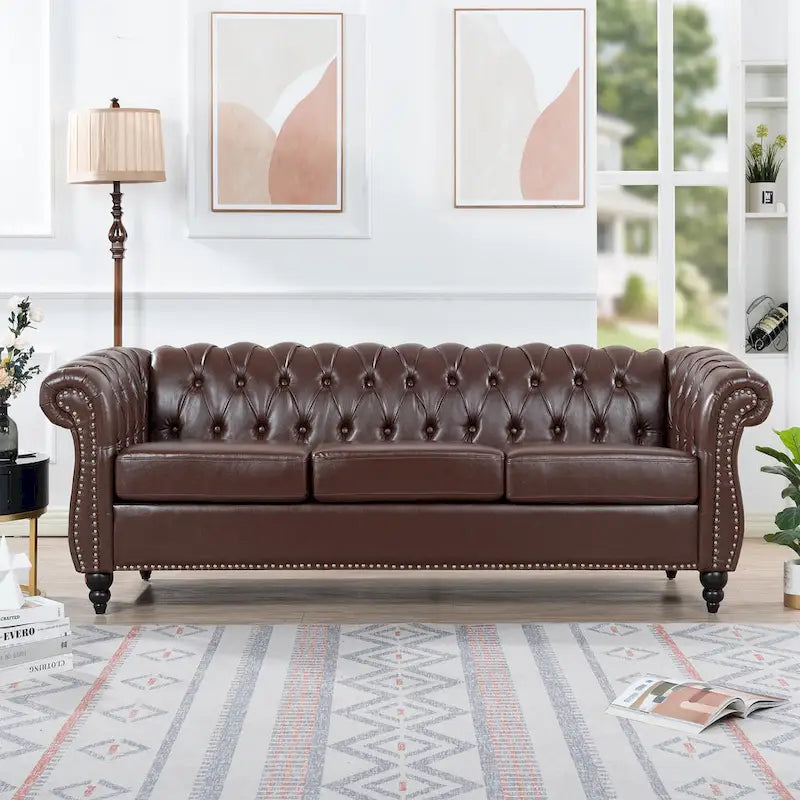 Canapé confortable 3 places avec coussin d'assise à rayures tendance