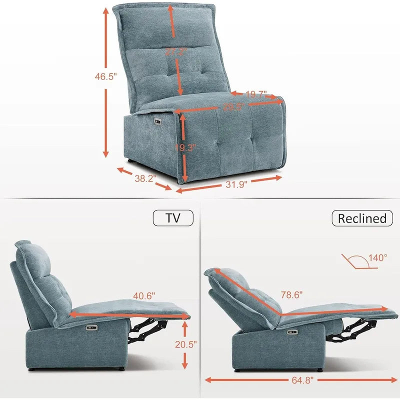 MCombo Fauteuil inclinable électrique sans accoudoirs avec ports USB, encombrement mural de 8,9 cm, fauteuil inclinable électrique pour salon, ALR01