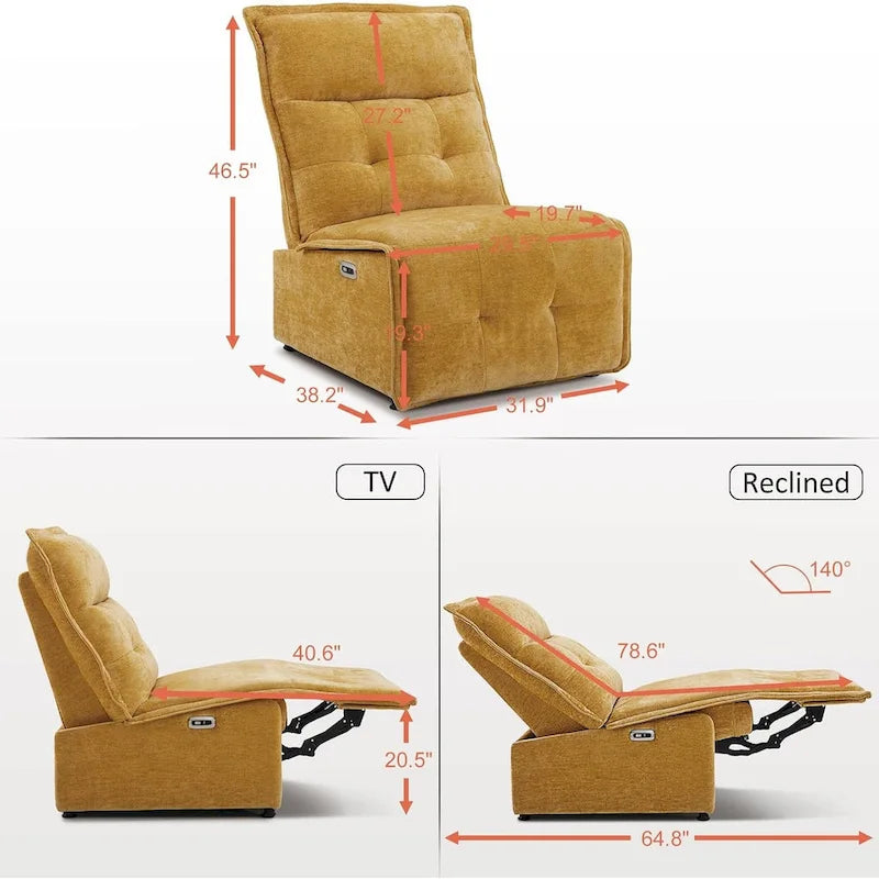 MCombo Fauteuil inclinable électrique sans accoudoirs avec ports USB, encombrement mural de 8,9 cm, fauteuil inclinable électrique pour salon, ALR01