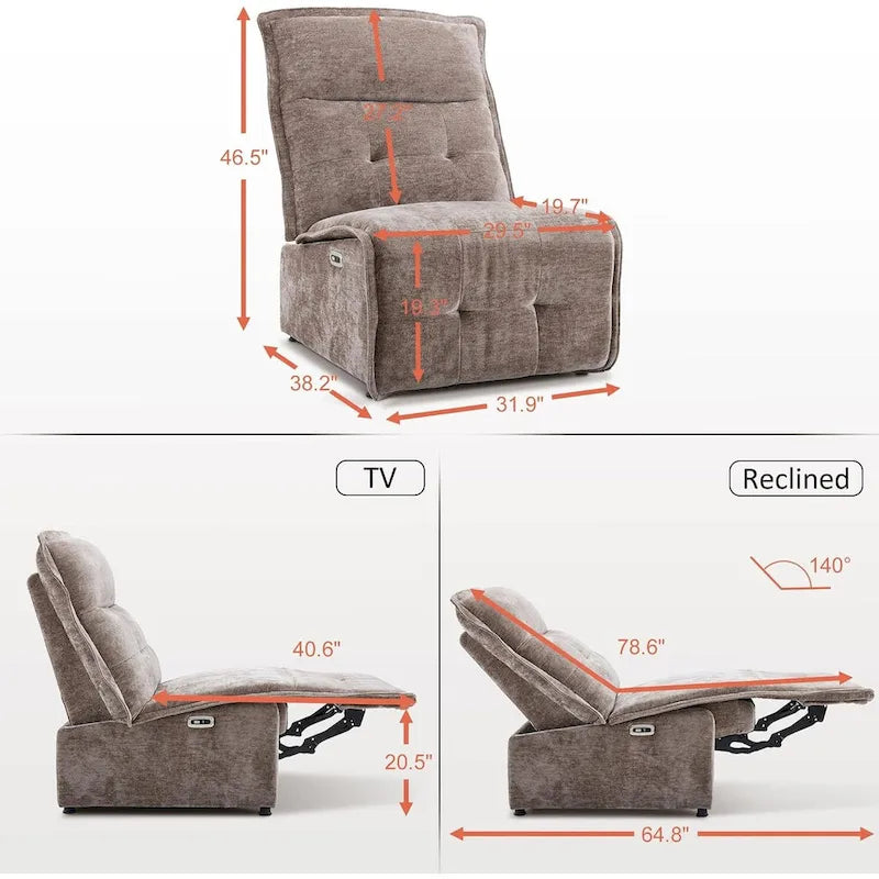 MCombo Fauteuil inclinable électrique sans accoudoirs avec ports USB, encombrement mural de 8,9 cm, fauteuil inclinable électrique pour salon, ALR01