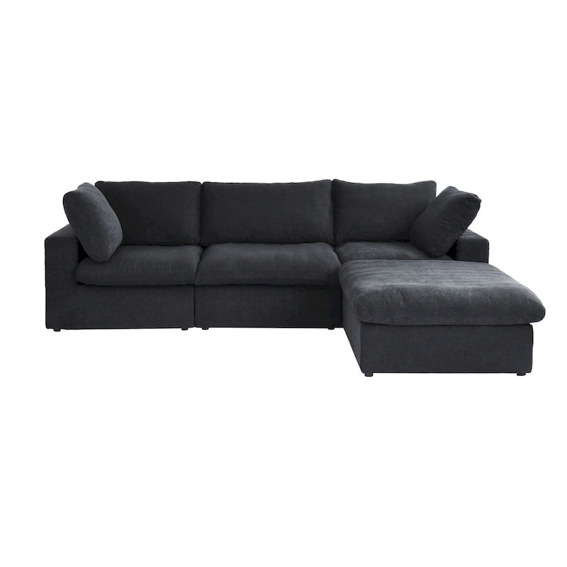 Canapé d'angle moderne en lin en forme de L de 120 pouces avec pouf de rangement