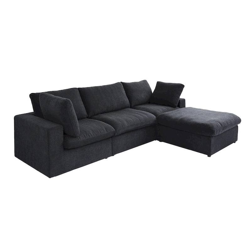 Canapé d'angle moderne en lin en forme de L de 120 pouces avec pouf de rangement