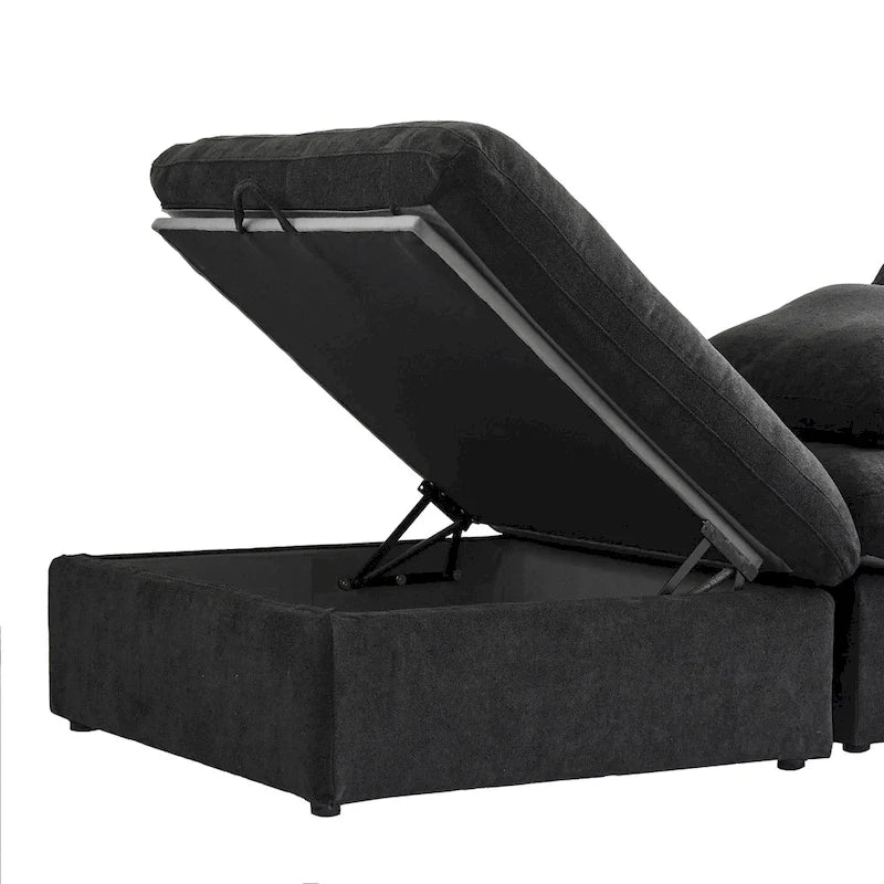 Canapé d'angle moderne en lin en forme de L de 120 pouces avec pouf de rangement