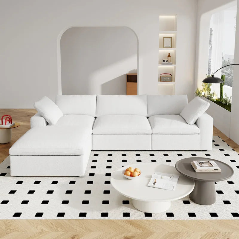 Canapé d'angle moderne en lin en forme de L de 120 pouces avec pouf de rangement