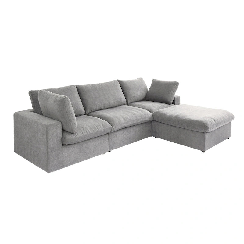 Canapé d'angle moderne en lin en forme de L de 120 pouces avec pouf de rangement