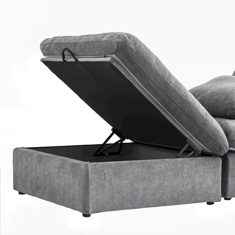 Canapé d'angle moderne en lin en forme de L de 120 pouces avec pouf de rangement