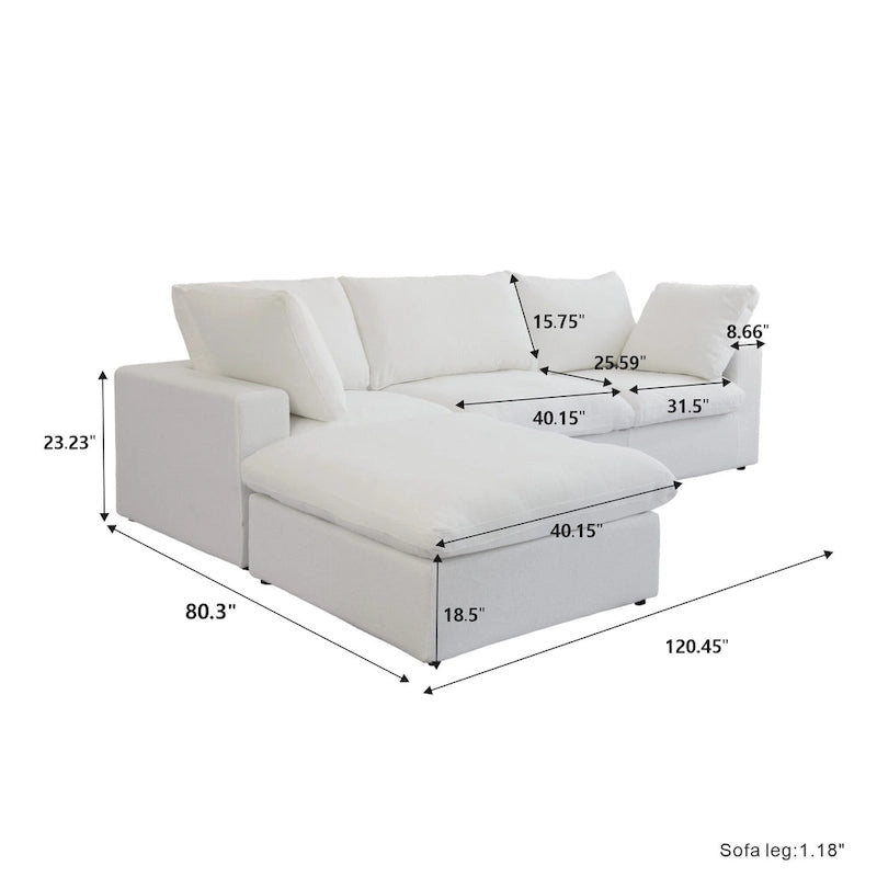 Canapé d'angle moderne en lin en forme de L de 120 pouces avec pouf de rangement