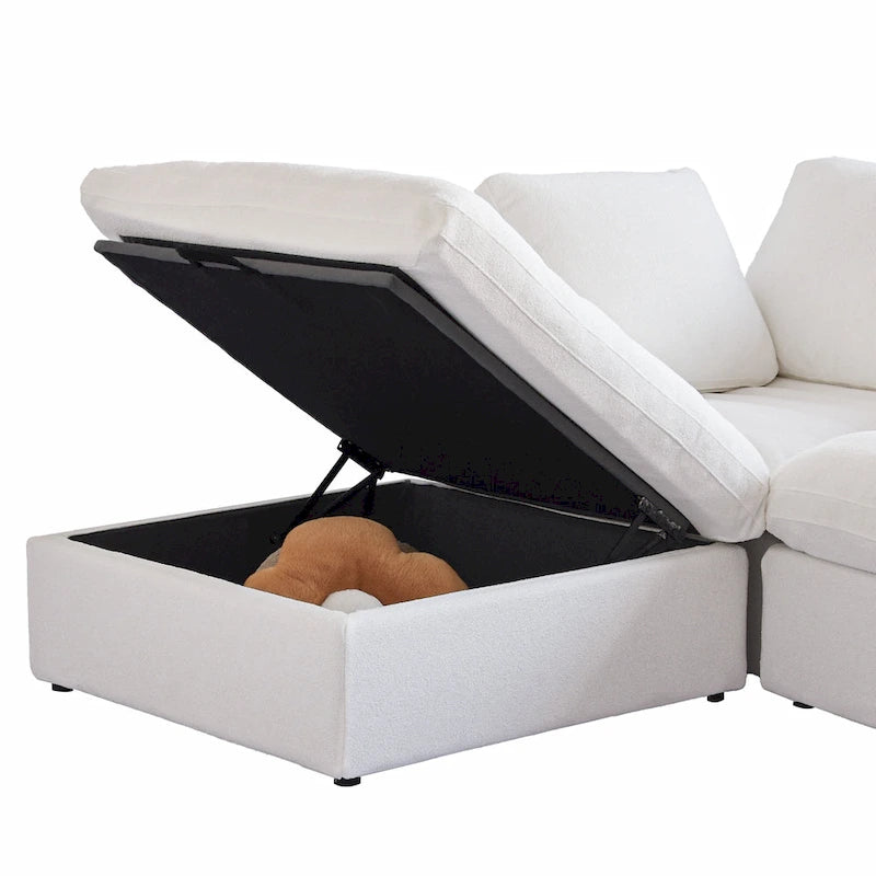 Canapé d'angle moderne en lin en forme de L de 120 pouces avec pouf de rangement