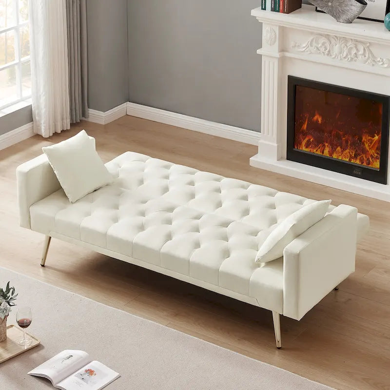 Canapé-lit pliant capitonné convertible blanc crème