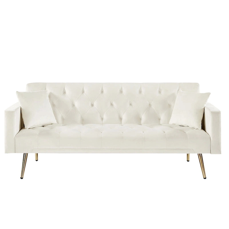 Canapé-lit pliant capitonné convertible blanc crème