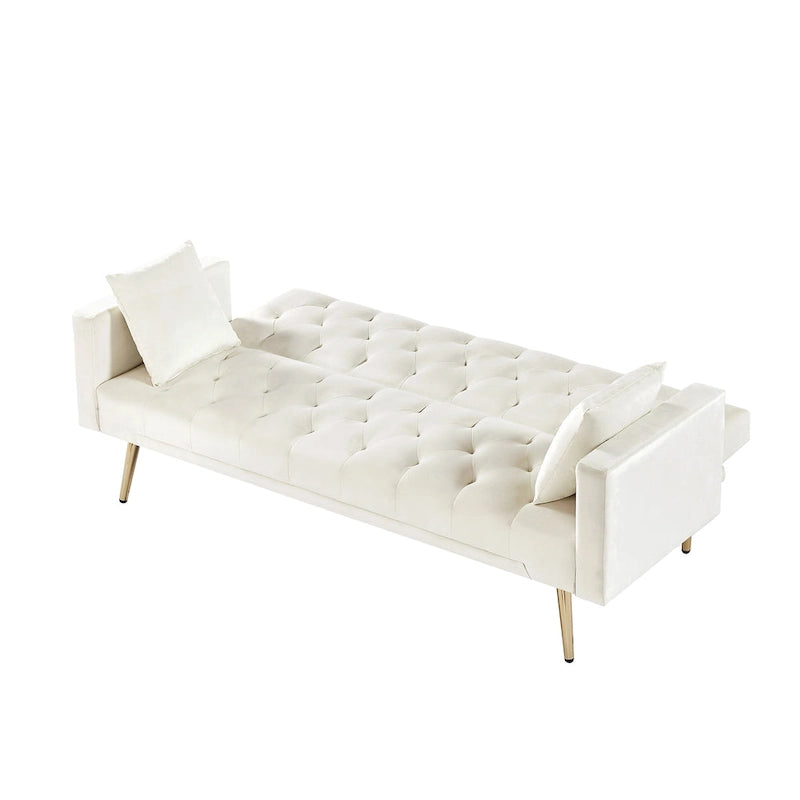 Canapé-lit pliant capitonné convertible blanc crème