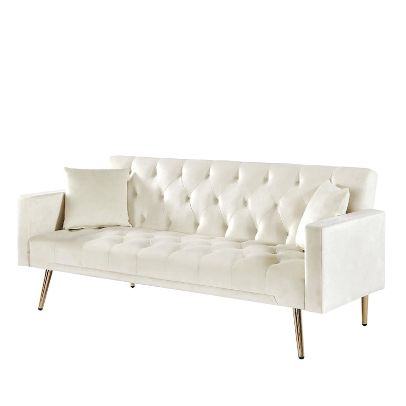 Canapé-lit pliant capitonné convertible blanc crème