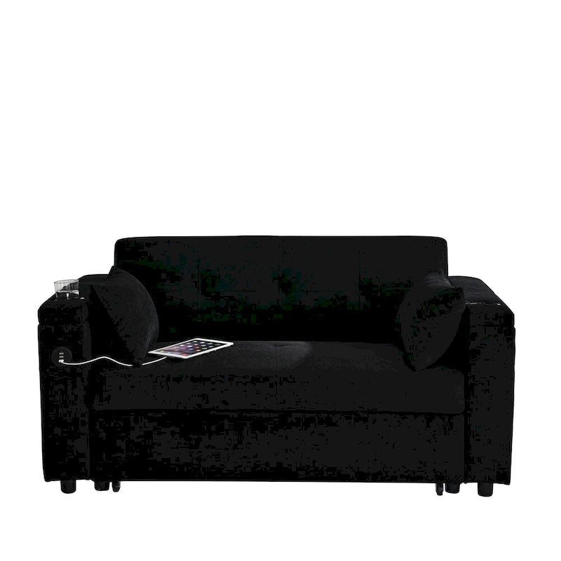 54 Canapé-lit convertible double avec accoudoirs, rangement et poches latérales, dossier réglable et