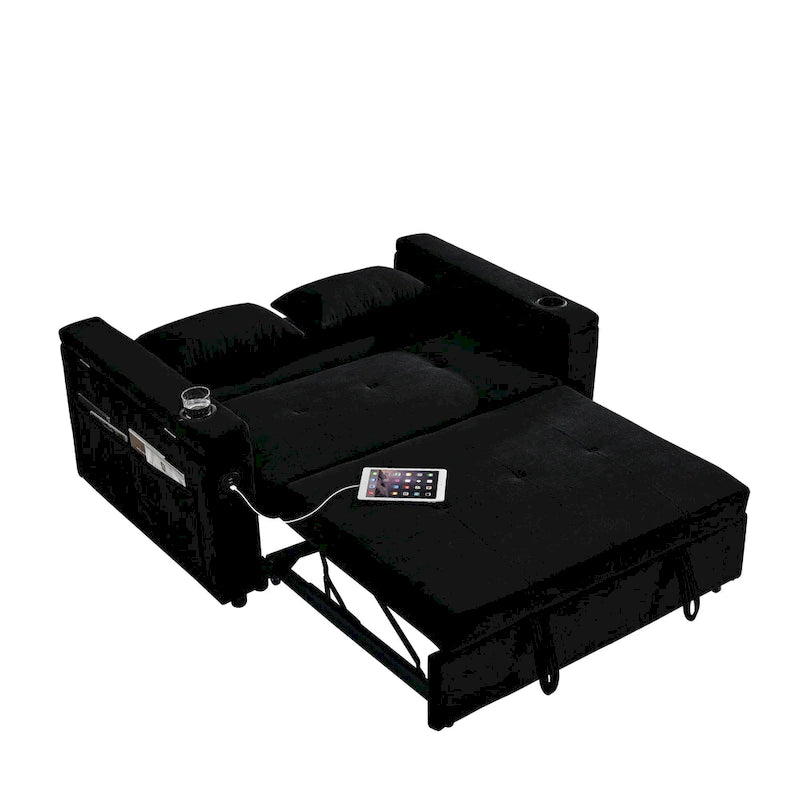 54 Canapé-lit convertible double avec accoudoirs, rangement et poches latérales, dossier réglable et