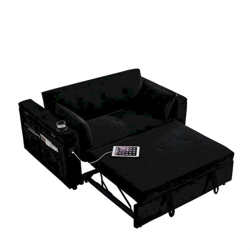 54 Canapé-lit convertible double avec accoudoirs, rangement et poches latérales, dossier réglable et