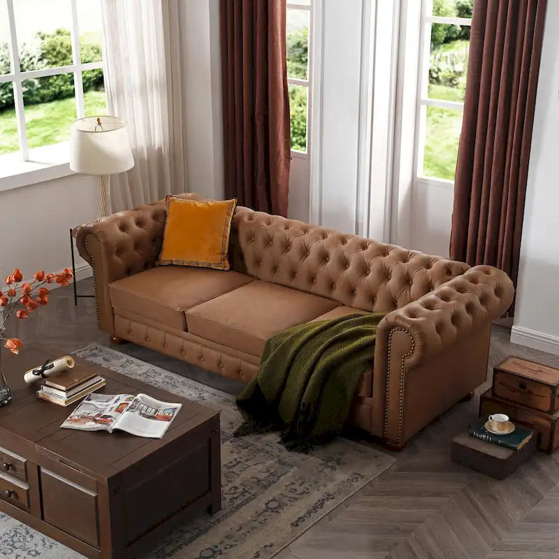 Canapé Chesterfield classique en similicuir marron