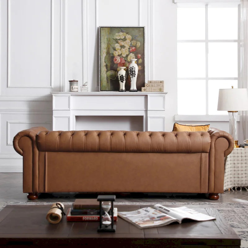 Canapé Chesterfield classique en similicuir marron