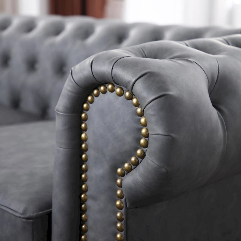 Canapé Chesterfield classique en similicuir marron