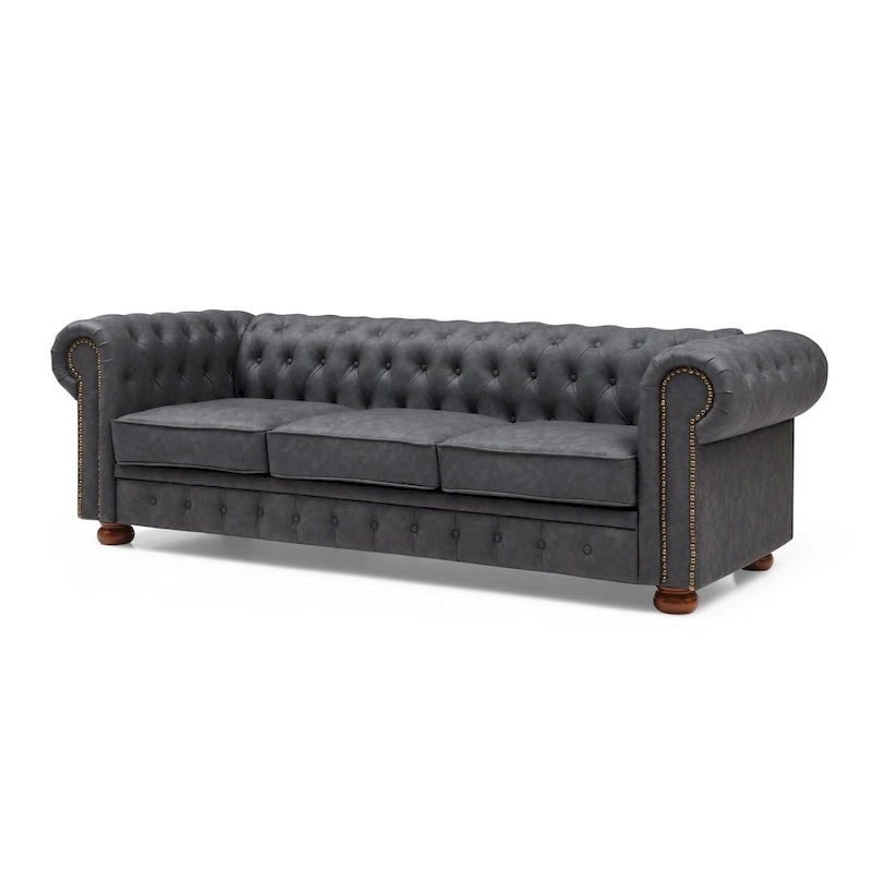 Canapé Chesterfield classique en similicuir marron