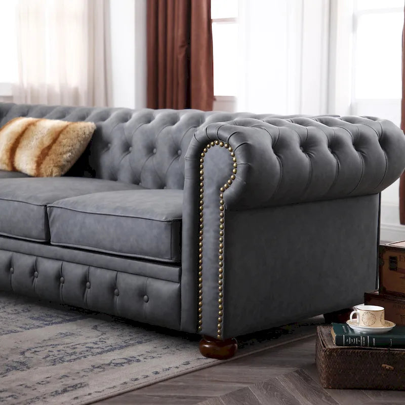 Canapé Chesterfield classique en similicuir marron