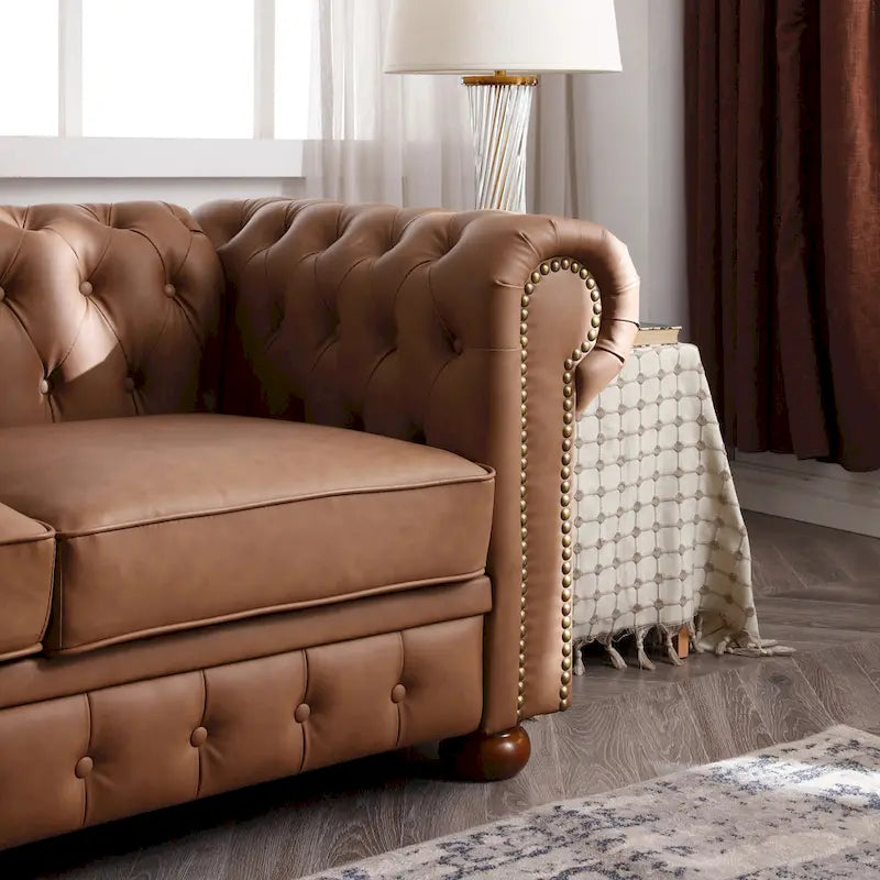 Canapé Chesterfield classique en similicuir marron