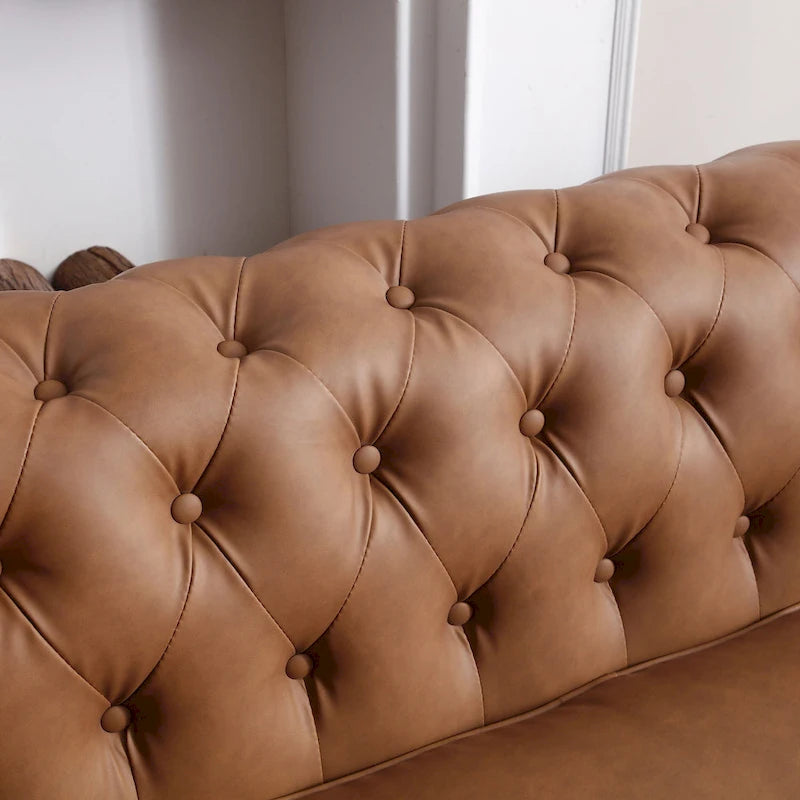 Canapé Chesterfield classique en similicuir marron