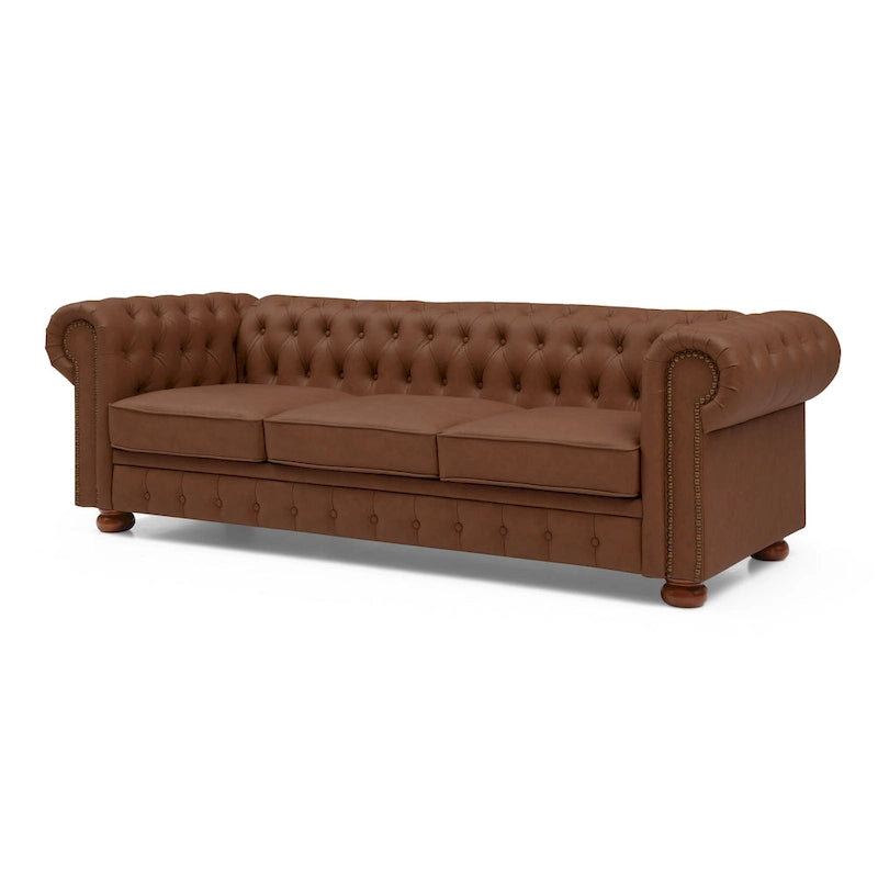 Canapé Chesterfield classique en similicuir marron