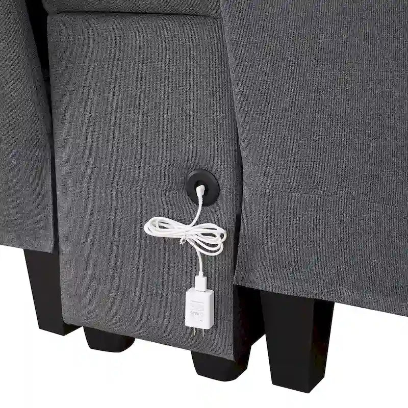 [VIDÉO fournie] [Nouveau] Canapé rembourré 114.2 avec console, 2 porte-gobelets et 2 ports USB avec recharge filaire ou sans fil, style moderne Li