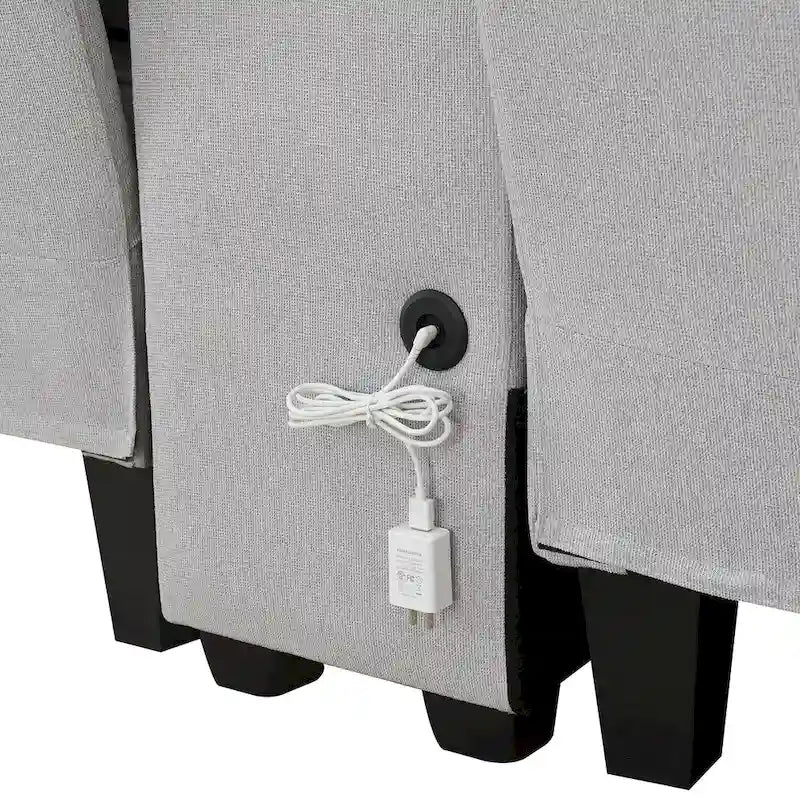 [VIDÉO fournie] [Nouveau] Canapé rembourré 114.2 avec console, 2 porte-gobelets et 2 ports USB avec recharge filaire ou sans fil, style moderne Li