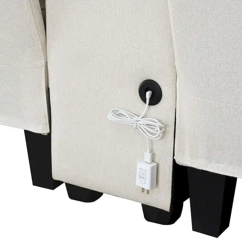 [VIDÉO fournie] [Nouveau] Canapé rembourré 114.2 avec console, 2 porte-gobelets et 2 ports USB avec recharge filaire ou sans fil, style moderne Li
