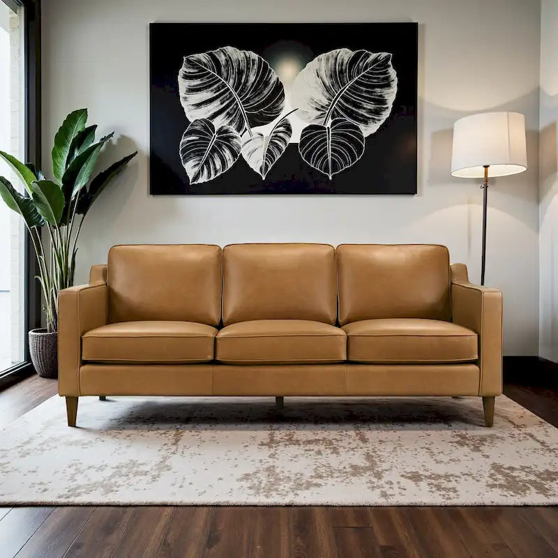 Canapés en cuir véritable Madeline Mid Century Modern couleur cognac