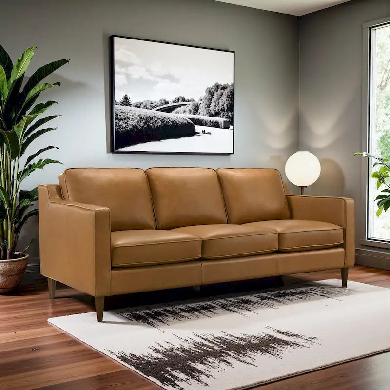Canapés en cuir véritable Madeline Mid Century Modern couleur cognac
