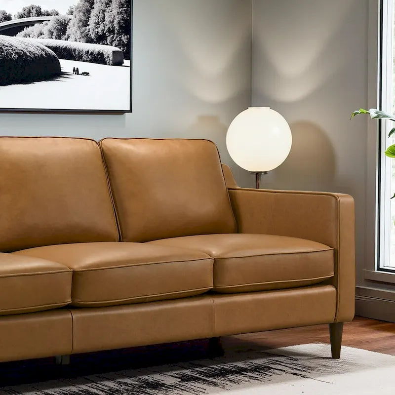 Canapés en cuir véritable Madeline Mid Century Modern couleur cognac