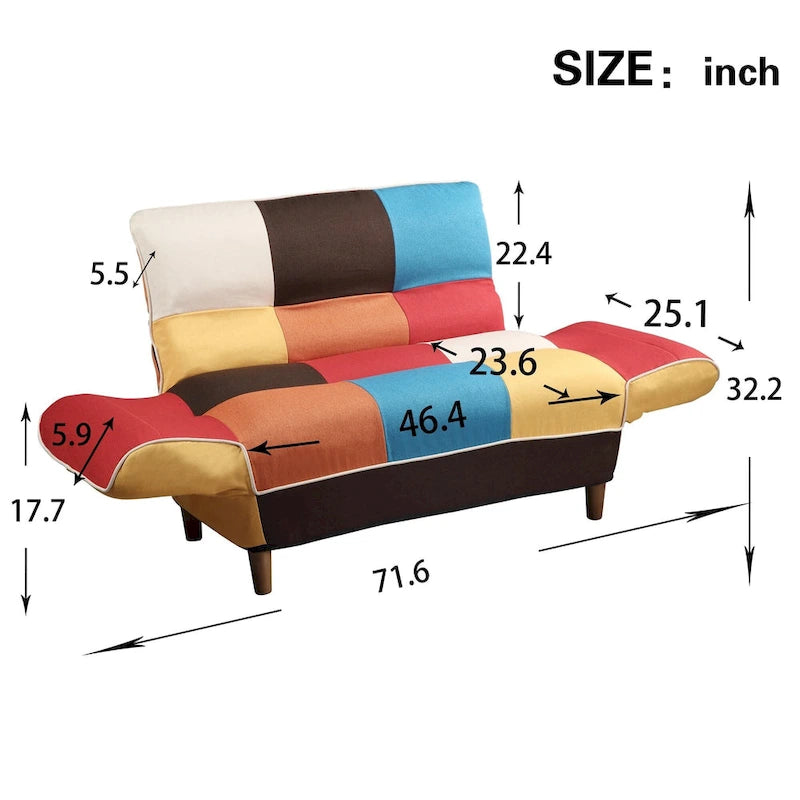 Canapé, causeuse antiques colorés, pieds en bois massif
