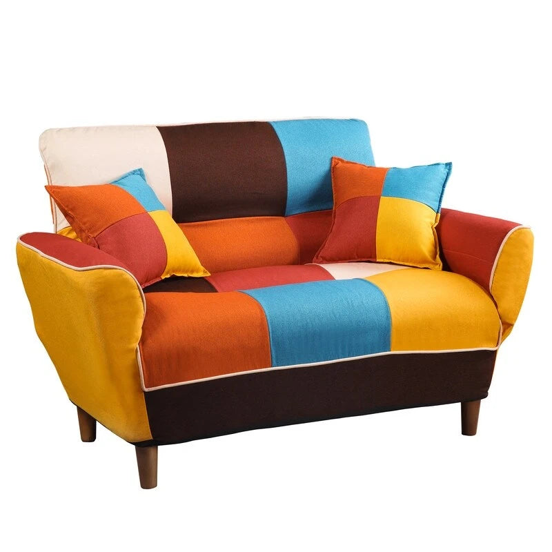 Canapé, causeuse antiques colorés, pieds en bois massif