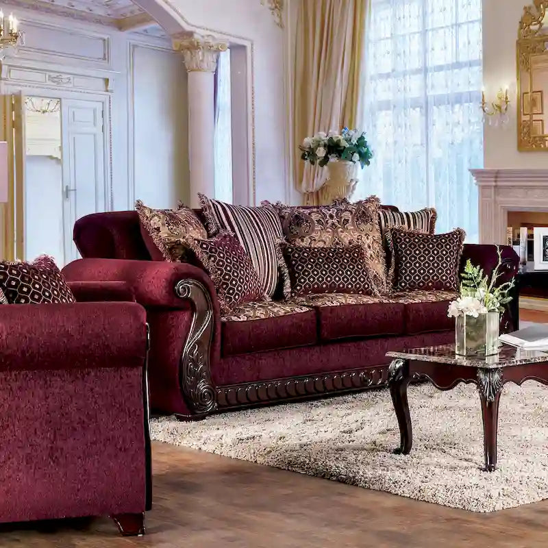 Canapé Fova à accoudoirs roulés et revêtement en tissu traditionnel par Furniture of America