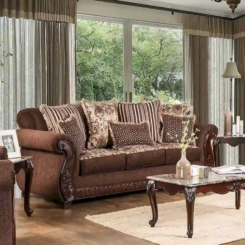 Fova Traditional Fabric Upholstered Rolled Arms Sofa by Furniture of America