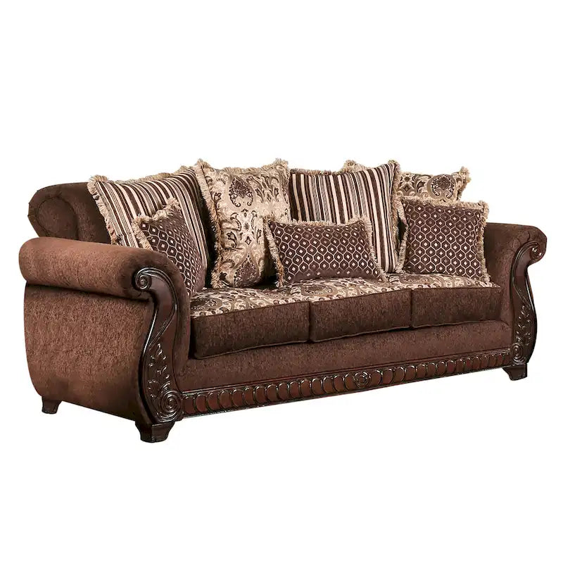 Canapé Fova à accoudoirs roulés et revêtement en tissu traditionnel par Furniture of America