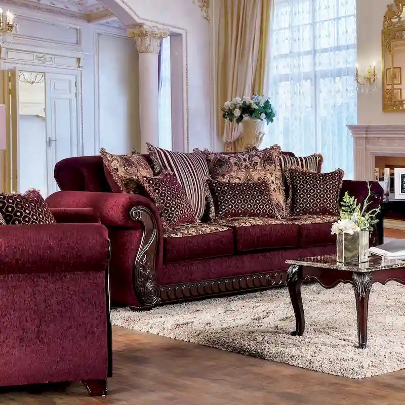 Canapé Fova à accoudoirs roulés et revêtement en tissu traditionnel par Furniture of America