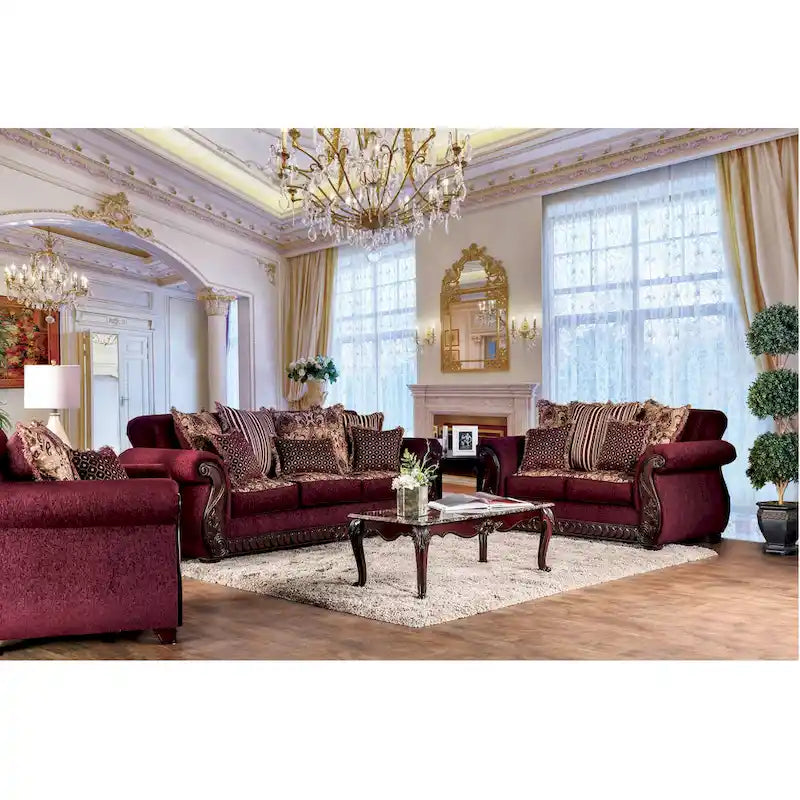 Canapé Fova à accoudoirs roulés et revêtement en tissu traditionnel par Furniture of America