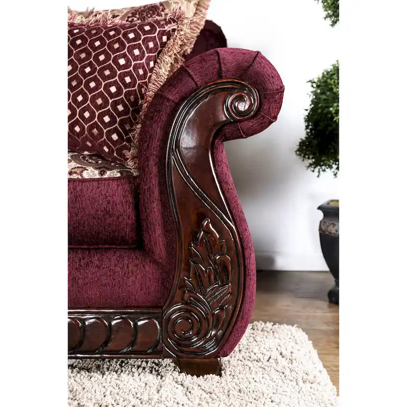 Canapé Fova à accoudoirs roulés et revêtement en tissu traditionnel par Furniture of America