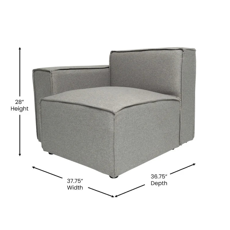 Canapé sectionnel modulaire contemporain, élément d'angle gauche avec accoudoir