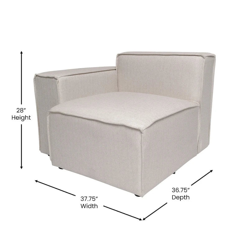 Canapé sectionnel modulaire contemporain, élément d'angle gauche avec accoudoir