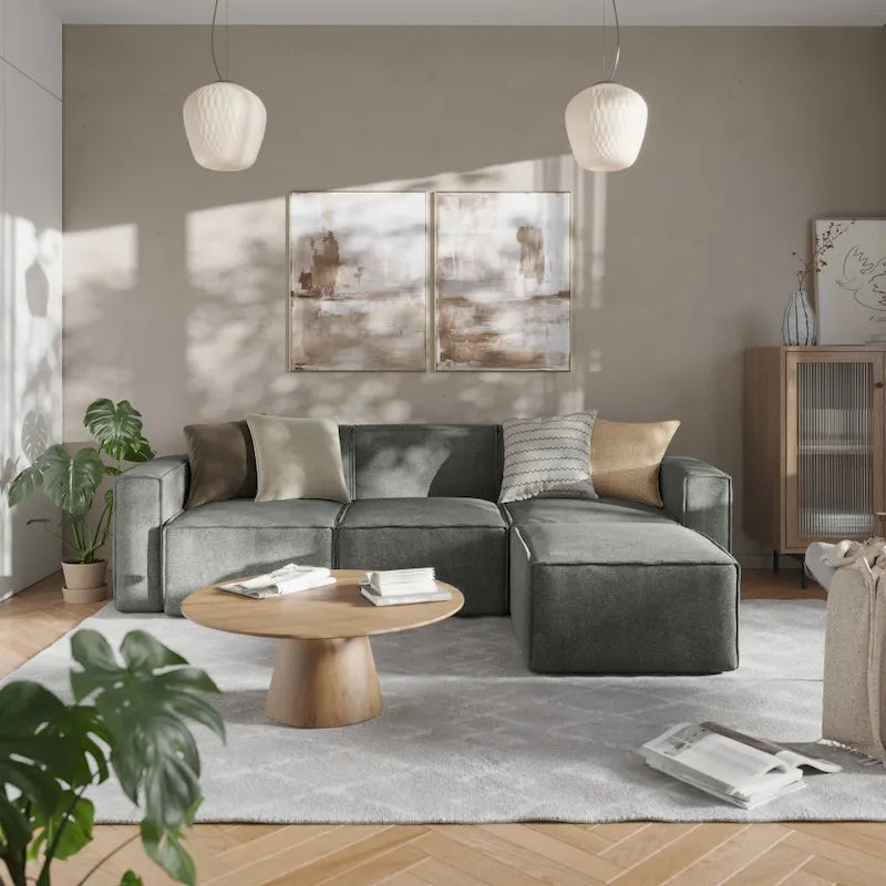 Canapé sectionnel modulaire contemporain, élément d'angle gauche avec accoudoir